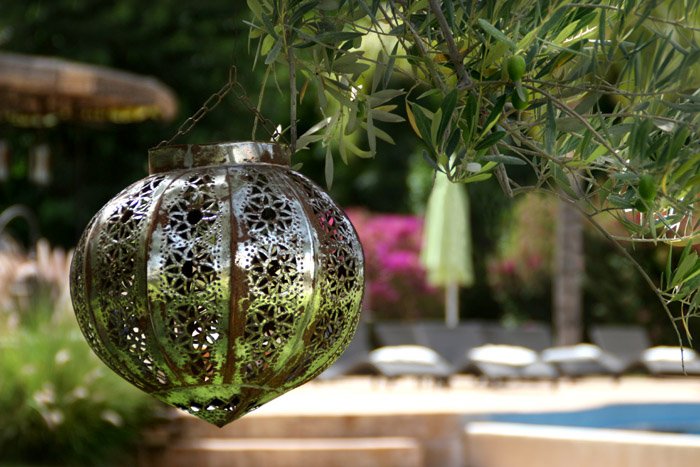 Hanging lamp in Villa Dinari's garden  in Marrakech